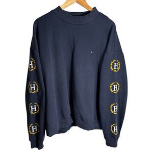Vintage Tommy Hilfiger Sz XXL Mock Neck Sweatshirt Embroidered Laurel Wreath 90s